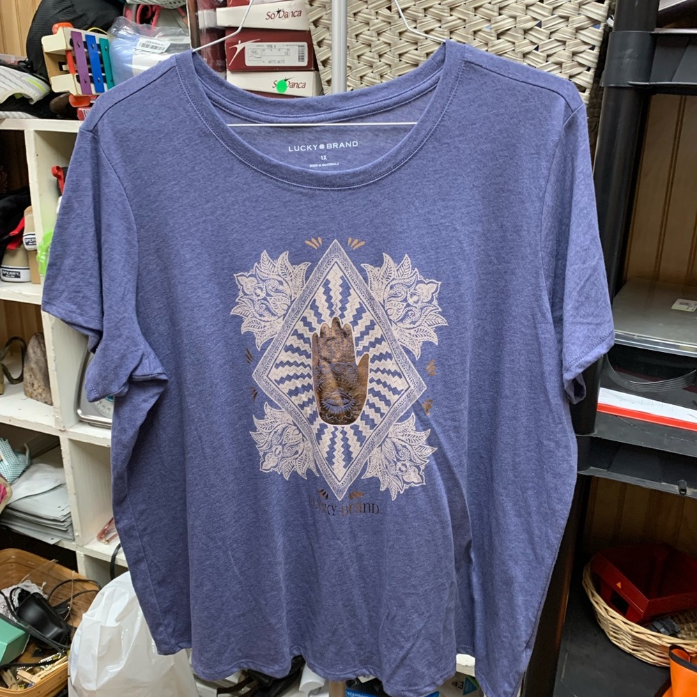 Lucky Brand Navy Blue Graphic Tee with White Logo